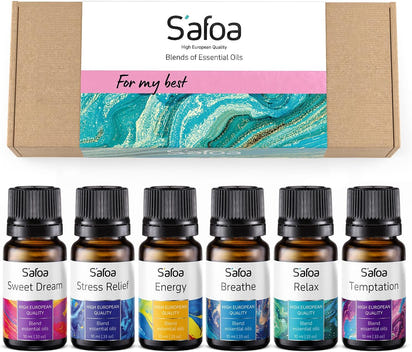 Top 6 Essential Oils Blends Set for Diffusers - Aromatherapy Oils Scents for Home & Office, Perfect for Tension Relief, Relaxation, Breath and Good Dreams Mood Boost Wellness Essential Oil Kit for SPA