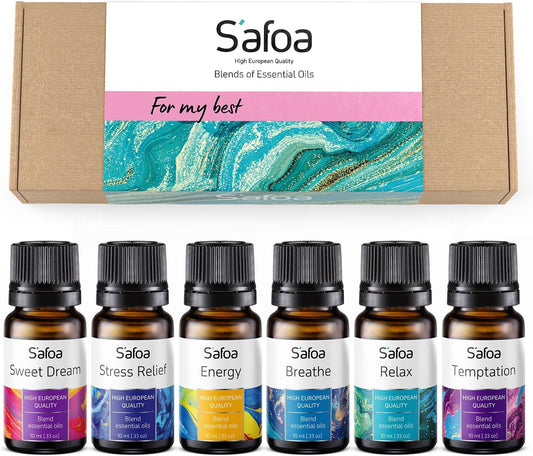 Top 6 Essential Oils Blends Set for Diffusers - Aromatherapy Oils Scents for Home & Office, Perfect for Tension Relief, Relaxation, Breath and Good Dreams Mood Boost Wellness Essential Oil Kit for SPA