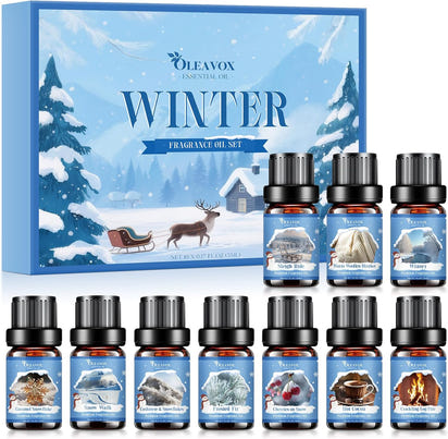 Winter Essential Oils Set, Premium Holiday Fragrance Oil for Diffusers, Scents for Candle & Soap Making,Hot Cocoa, Frosted Fir, Cashmere & Snowflakes and Sleigh Ride More 10x5ml,Aromatherapy Oils
